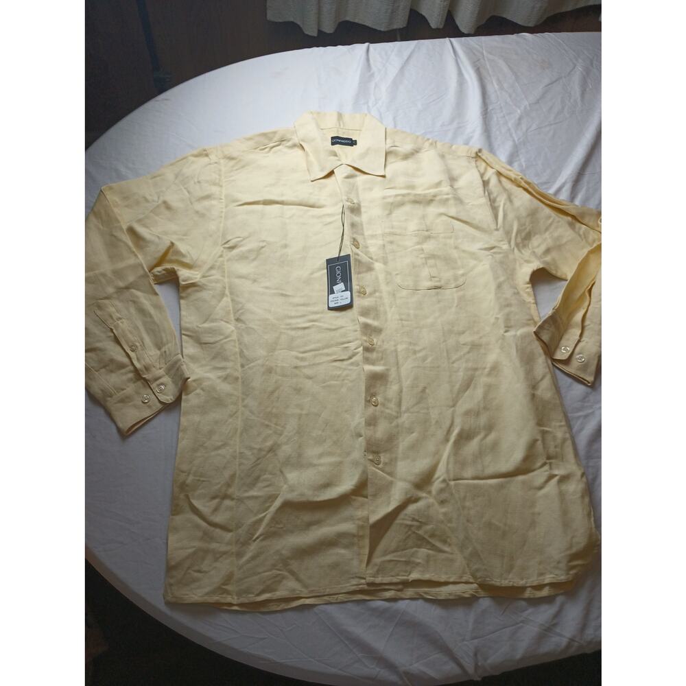 Gionfriddo Linen Yellow Button Up Shirt Mens Large NWT *flawed*‎ Summer Vacation